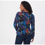 Susan Graver Black Floral Liquid Knit Long Sleeve Tie-Front Shrug Top XL Photo 1