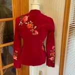Johnny Was  Red Corduroy Floral Embroidered Jacket Boho Bohemian Size Small Photo 2