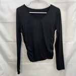 SheIn women's black cropped ruched long sleeve casual b-neck shirt tee stretch Photo 0