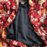 Vintage Red Floral Jacket Silk Full Zip Elegant Bomber Size L Photo 6