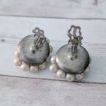 Vintage Clip On Earrings Green & Cream/Beige Tones Photo 4