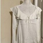 J.Crew  Flawed Goldie Blouse Top Satin Long Sleeve Tie Neck Ivory L Photo 0