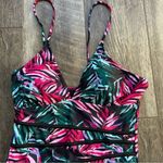 Beachsissi  NWT One Piece Swimsuit Size Large Black Pink Green Tropical Palm Photo 1