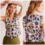 BODEN Tailored Linen Waistcoat Floral Vest Size 2 White Photo 1