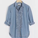 Anthropologie Pilcro Juni Ruffled Denim Button Down Shirt Photo 8