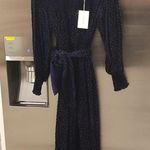 The Great ππ The Merry Dress ~ Navy Blue Velvet Burnout Polka Dot Midi M NWT Photo 9