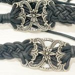 Vintage Small/Medium Black Leather Silver Tone Beaded Sting Tie Belt Photo 2