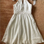 White House | Black Market WHITE SILK Blend SHINY Lined HALTER MINI DRESS L Photo 0