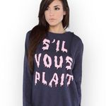 Wildfox OG:  ☻︎ S’il Vous Plait Melted Letters Pullover Hoodie ☻︎ Navy Blue ☻ XS Photo 12