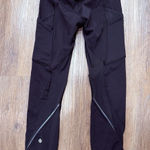 Lululemon Black Leggings Mesh Panel Double Pockets Drawstring Size 4 Photo 0