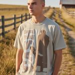 Johnny Cash Graphic Tee | Neutral Khaki | Unisex S/M Tan Size M Photo 0