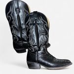 Vintage Nocona Cowboy Boots Black Leather Flame Stitch (Made in USA) Size 8.5 Photo 1