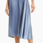 Max Mara  Womens Coimbra Midi Skirt XS Blue Satin A Line Leisure Photo 0