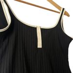 Aerie One Piece Cheeky Ribbed Swimsuit Black Henley Ivory Trim Medium M UPF 50 Photo 2