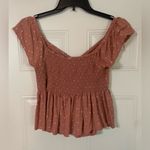 Japna  Women's Mauve Viscose V-Neck Polka Dot Ruffle Cap Sleeve Peplum Top Size M Photo 2