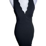 Lulus Women's Small Feeling Coy Scalloped Neck Mini Dress Black High Slit Party Photo 0