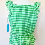 Draper James  RSVP Green & White Gingham Smocked Blouse. Photo 1