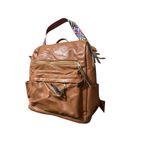 Convertible Backpack Shoulder Bag Brown Faux Leather Colorful Strap Travel Photo 1