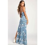Lulus NEW  Feeling Elegant Slate Blue Floral Print Lace Up Slit Maxi Dress Medium Photo 1