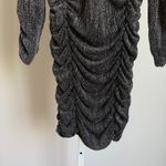 ZARA  Black Silver Metallic Sparkle Ruched Bodycon Mini‎ Dress Mock Neck M Photo 2
