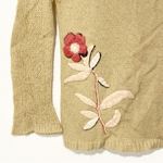 Wooden Ships  Size Medium Tan Florall Stitched Open Knit Sweater Photo 1