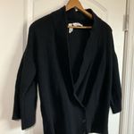 DKNY Pure Black Wrap Cardigan Lambs Wool Cashmere Women’s Small Bell Sleeve Lux Photo 2