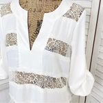 BCBGMAXAZRIA Erid Lace Illusion Stripe Tunic Blouse Gardenia White Small Photo 4