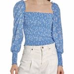 Reformation  Pinto Smocked Square Neck Long Sleeve Blouse Top Floral Blue Medium Photo 0
