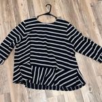 Crown & Ivy Navy Gold Lasting Striped Metallic Peplum Blouse Faux Wrap B… Photo 5