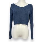 Zaful V-Neck Back Lace-up Long Sleeve Cropped Sweater Blue Women's Small Photo 2