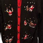 Holiday Traditions Black Christmas Cardigan Sweater Red Size L Photo 2