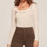 Reformation long sleeve ruffle collar top in cream NWT Photo 1
