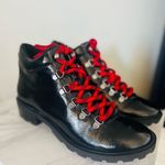 Schutz  Patent Leather Hiking Boots Booties,‎ Red Laces/Black, Size 6.5, NWOT Photo 1
