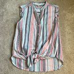 Max Studio Multi Colored Cotton Striped Sleeveless Button Down Size Medium Photo 0
