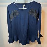 LC Lauren Conrad  Blue Embellished Ruffled Blouse Photo 0