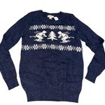 Loft NEW Navy Blue Ski Print Snowflake Crewneck Sweater size Small Photo 0