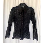 ZARA  Black Lace Sheer Blouse Button Front Long Sleeve Shirt XS Whimsigoth Grunge Photo 0