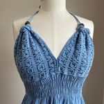 Cotton Collection Beaded Halter Blue Crotchet Detailing Mini Dress Sz M Size M Photo 5