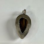 TIGER’S Eye Genuine Stone Pendant 925 Sterling Silver Plated Brown Photo 1