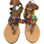 Elina Linardaki Embellished Coin Thong Sandals Tan Womens Size 40 US 9 Nwot Pink Photo 0