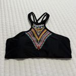 PilyQ  Women's Inca Embroidered Gypsy Halter Bikini Top Sz D Cup Black Boho Photo 0