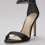 Jewel Badgley Mischka Black Satin Embellished Tulle Stilleto Heels Size 8.5 Photo 1
