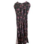 Madewell  | Black Floral Wide V Neck Midi Dress Vegan Silk 1920s Style | Size 8 Photo 2