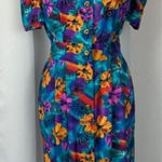 Vintage short sleeve floral tropical mod peplum pleated pin up retro dress Pink Photo 0