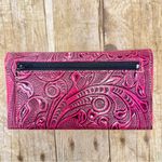 NEW Pink Leather Hand Tooled Embossed Made in Mexico Wallet Clutch Fold Open Photo 6