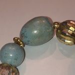Vintage Chunky Light Blue Gold Tone Beaded Necklace Earrings Set Photo 4