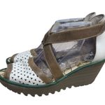 Fly London White Brown Cutout Leather Wedge Sandals Women’s Size 40 US 8-8.5 Photo 1