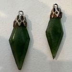 Vintage Jade Pendants Set of Two Silver Tone Green Photo 0
