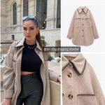 ZARA  NWT beige tan oversized button front stitched shacket Photo 2