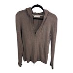 Old Navy  Y2K Brown Cable‎ Knit Hooded Pullover Sweater Ribbed Cotton Blend Large Photo 2